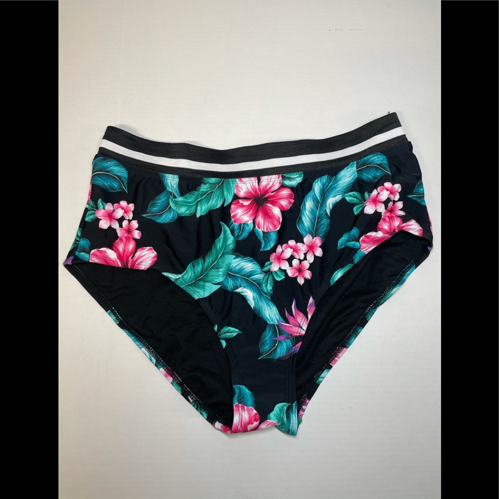 Swimsuits For All Black Floral High-Waist Bikini Bottoms